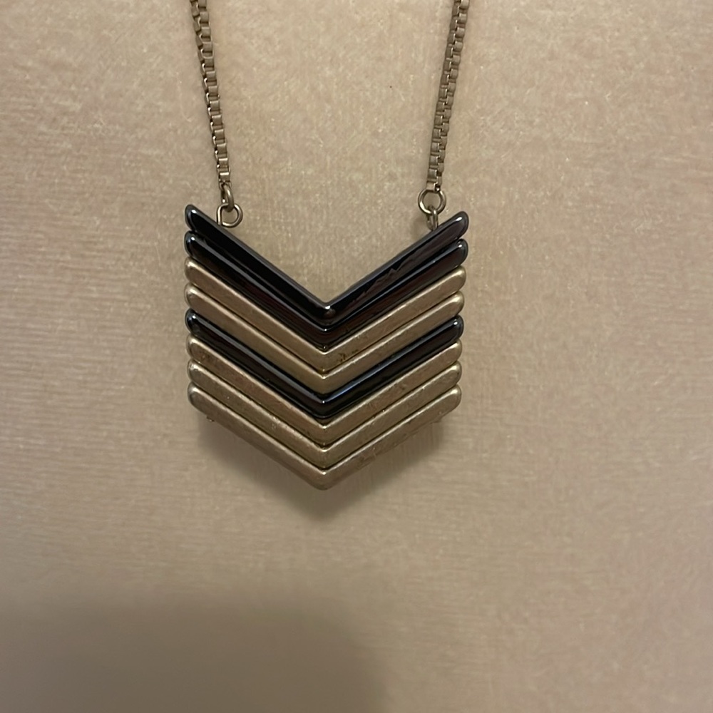 Long Chevron Mixed Metal Necklace